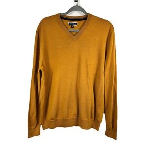 Club Room Mustard V-Neck Sweater L Minimalist Old Money Preppy Ivy Merino Wool B